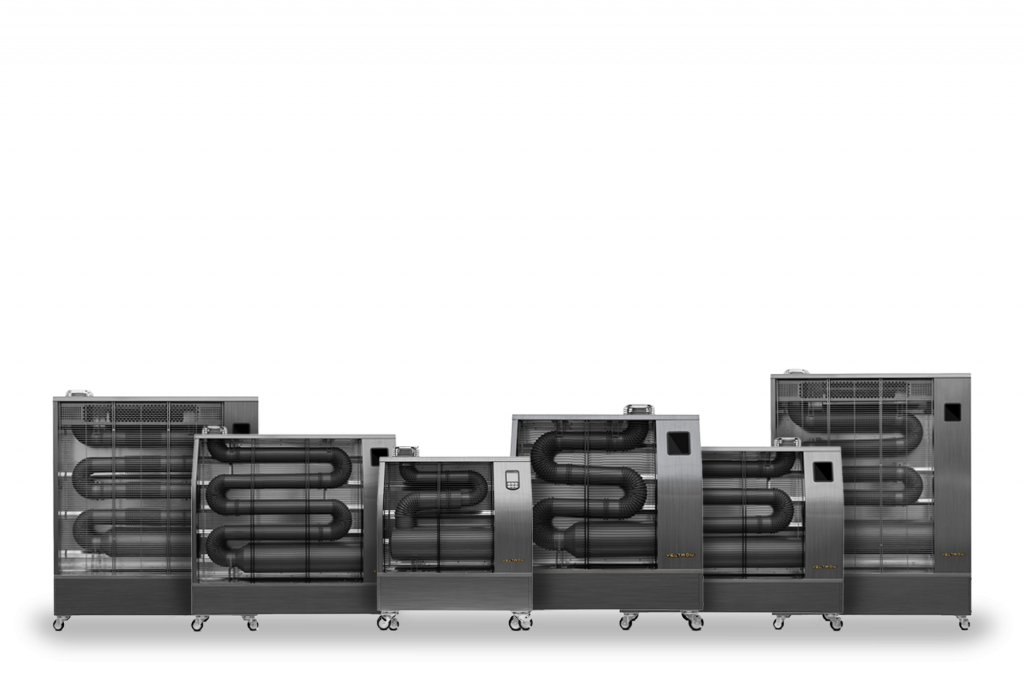 Übersichtsbild von sechs Veltron Dieselheizungen mit unterschiedlicher Leistung und Baugröße